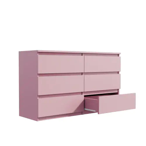 Pink Large 6 Drawers Chest of Drawer Dressers Table with Extra Deep Drawers (Assembled Length in inches)