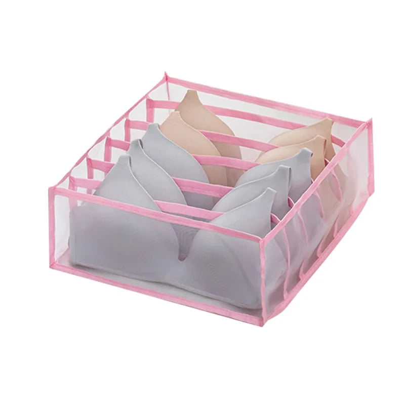 Gray or White 7-Grid Foldable Drawer Organizer with Durable Nylon Mesh (Various Sizes)