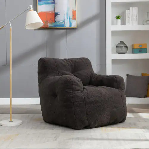 Dark Gray Soft Teddy Tufted Foam Bean Bag Chair with Memory Foam (39.37 inches)