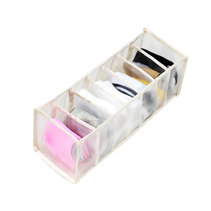 Gray or White 7-Grid Foldable Drawer Organizer with Durable Nylon Mesh (Various Sizes)