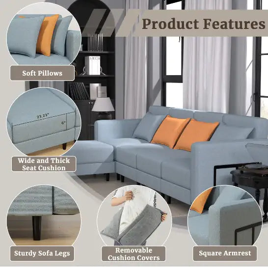 Light Gray Combination Sofa with Modular Design (104.28 inches)