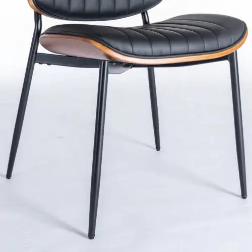 Black PU Dining Chairs Set of 2 with Walnut Bentwood Back and Metal Legs