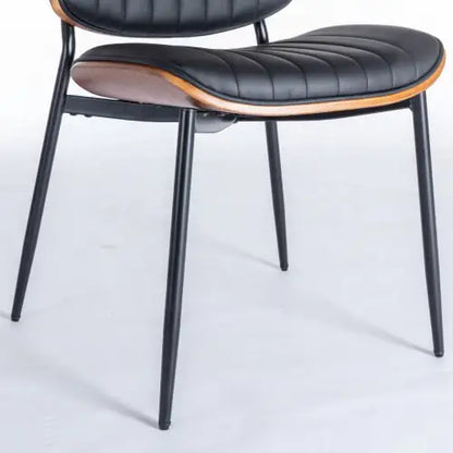 Black PU Dining Chairs Set of 2 with Walnut Bentwood Back and Metal Legs