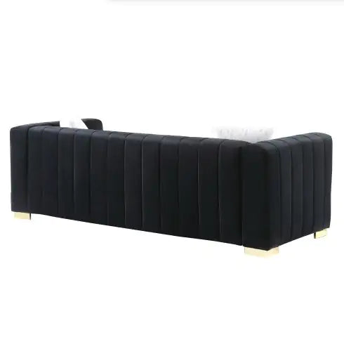 Black Modern Channel Sofa with Traditional Chesterfield Design (85.76 inches)