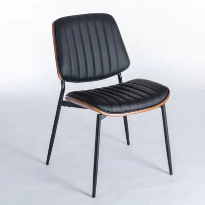 Black PU Dining Chairs Set of 2 with Walnut Bentwood Back and Metal Legs