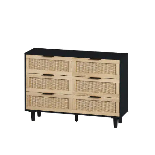 Black 6-Drawers Rattan Storage Cabinet with Particle Board (43.31 inches)