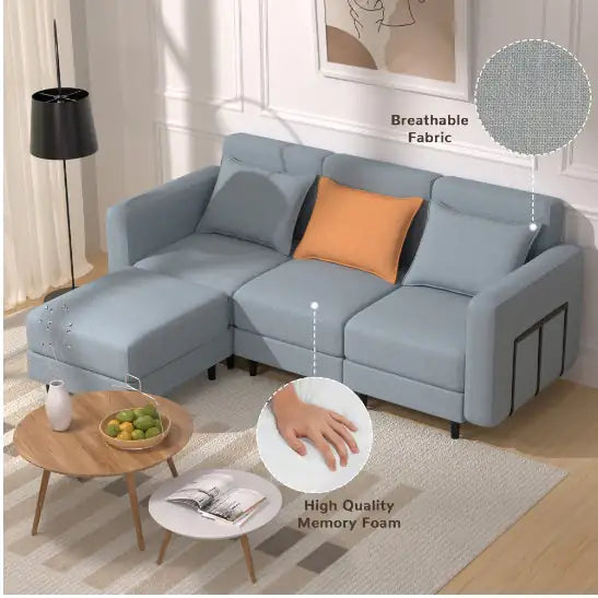 Light Gray Combination Sofa with Modular Design (78 inches)