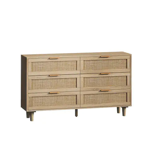 Natural 6-Drawers Rattan Storage Cabinet with Particle Board (51.18 inches)