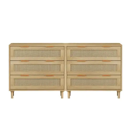 Oak 3 Drawers Rattan Locker with Medium Density Fiberboard (Set of 2)