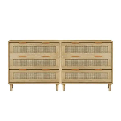 Oak 3 Drawers Rattan Locker with Medium Density Fiberboard (Set of 2)