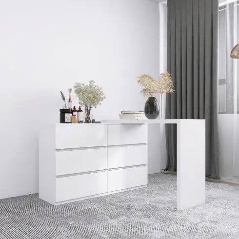 White Extended Desktop with 6 Drawers (45.30 inches)