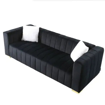 Black Modern Channel Sofa with Traditional Chesterfield Design (85.76 inches)