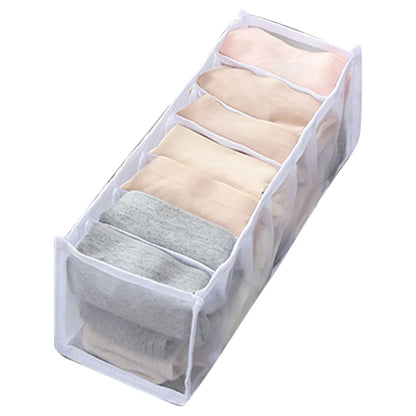 Gray or White 7-Grid Foldable Drawer Organizer with Durable Nylon Mesh (Various Sizes)