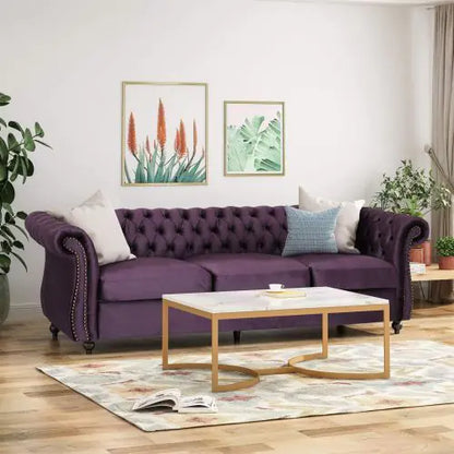 Purple 3-Seater Sofa with Velvet Upholstery (Luxury)