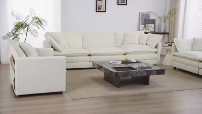 White Modern Fabric Loveseat Sofa with 4 Pillows (Large Size)