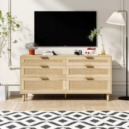 Natural Rattan Dresser with Metal Handle & Wood Legs (59.06 inches)