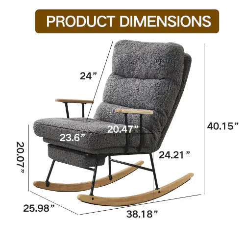 Gray Modern Teddy Gliding Rocking Chair with High Back, Retractable Footrest, and Adjustable Back Angle (26.00 x 38.20 x 40.10 inches)