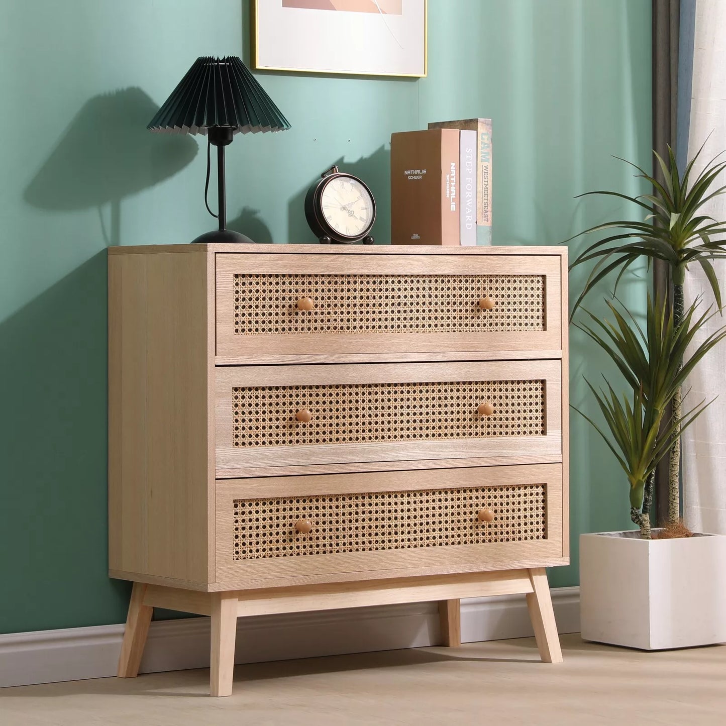 Natural 3-Drawers Rattan Storage Cabinet with Drawers Included (31.5 inches)