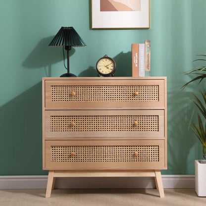 Natural 3-Drawers Rattan Storage Cabinet with Drawers Included (31.5 inches)