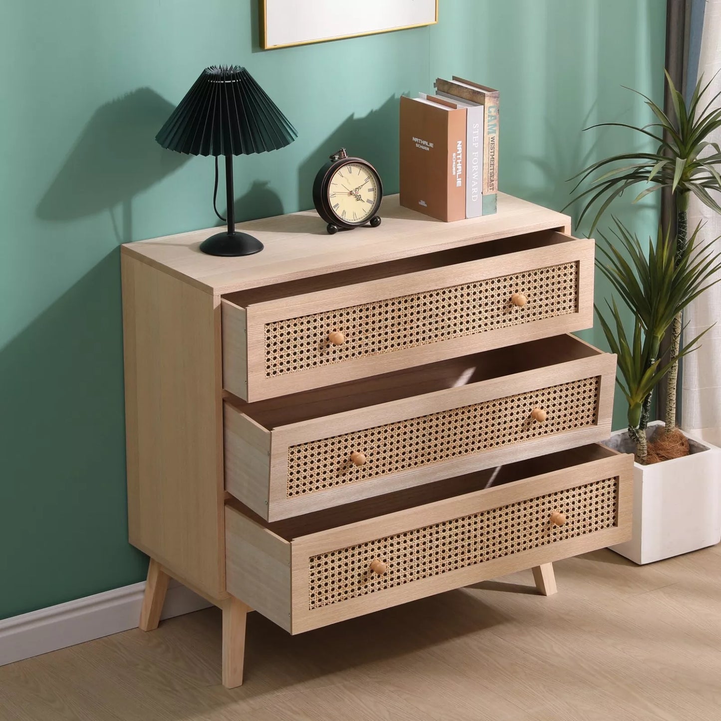 Natural 3-Drawers Rattan Storage Cabinet with Drawers Included (31.5 inches)