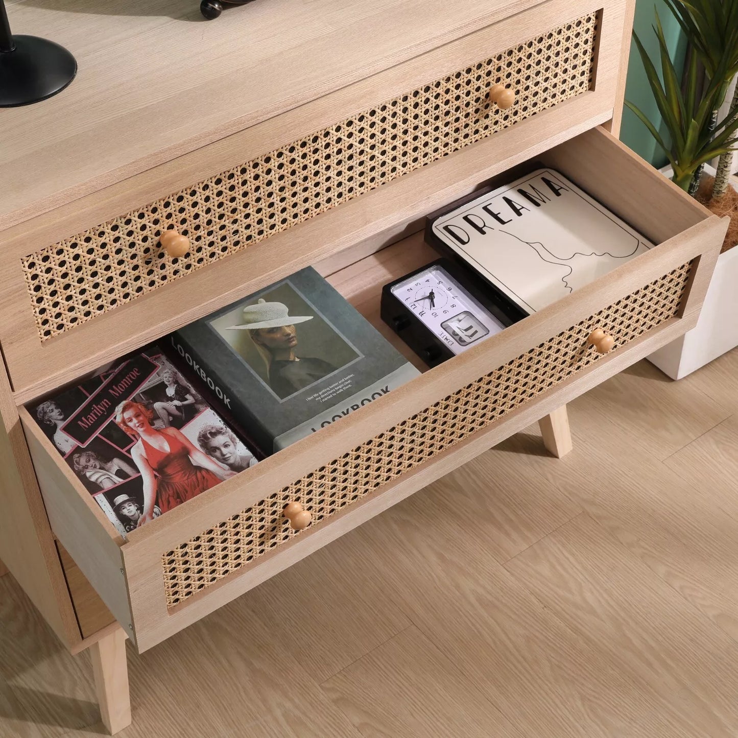 Natural 3-Drawers Rattan Storage Cabinet with Drawers Included (31.5 inches)