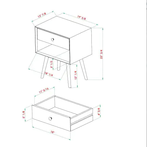 Caramel Mid-Century Modern Nightstand with Single-Drawer (20 inches)