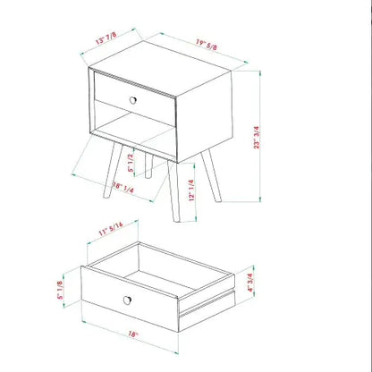 Caramel Mid-Century Modern Nightstand with Single-Drawer (20 inches)