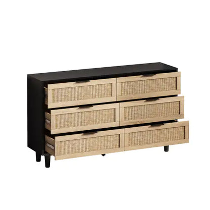 Black 6-Drawers Rattan Storage Cabinet with Particle Board (51.18 inches)