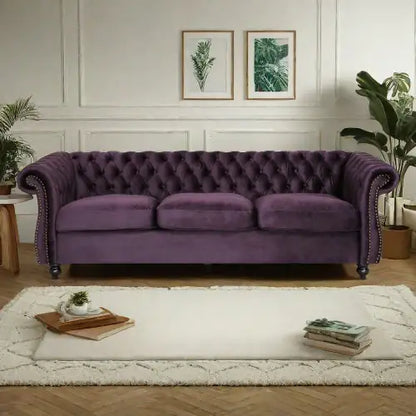 Purple 3-Seater Sofa with Velvet Upholstery (Luxury)