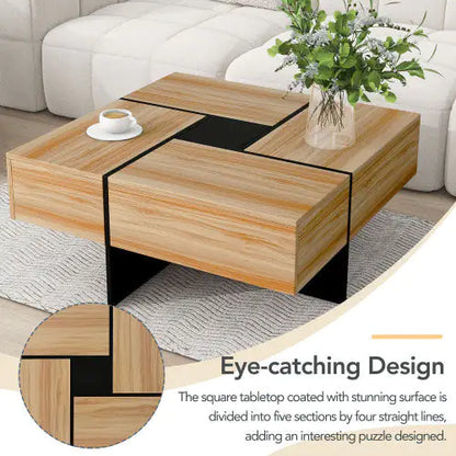 Brown Coffee Table with 4 Hidden Storage Compartments (31.5 inches)