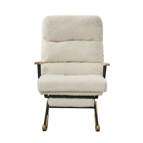 Beige Modern Teddy Gliding Rocking Chair with High Back, Retractable Footrest, and Adjustable Back Angle (26.00 x 38.20 x 40.10 inches)