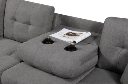 Grey Left Fabric Sofa with Ottoman (104.724 inches)