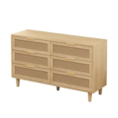 Natural Rattan Drawer Lockers with White Drawer Slide (51.18 inches)