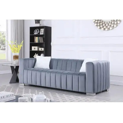 Black Modern Channel Sofa with Traditional Chesterfield Design (85.76 inches)