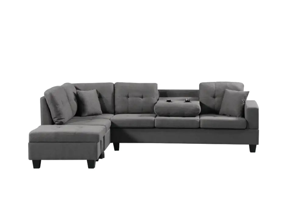 Grey Left Fabric Sofa with Ottoman (104.724 inches)