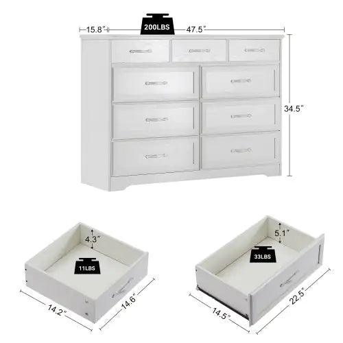 White Bedroom Dresser with Antique Handles (47.56 inches)