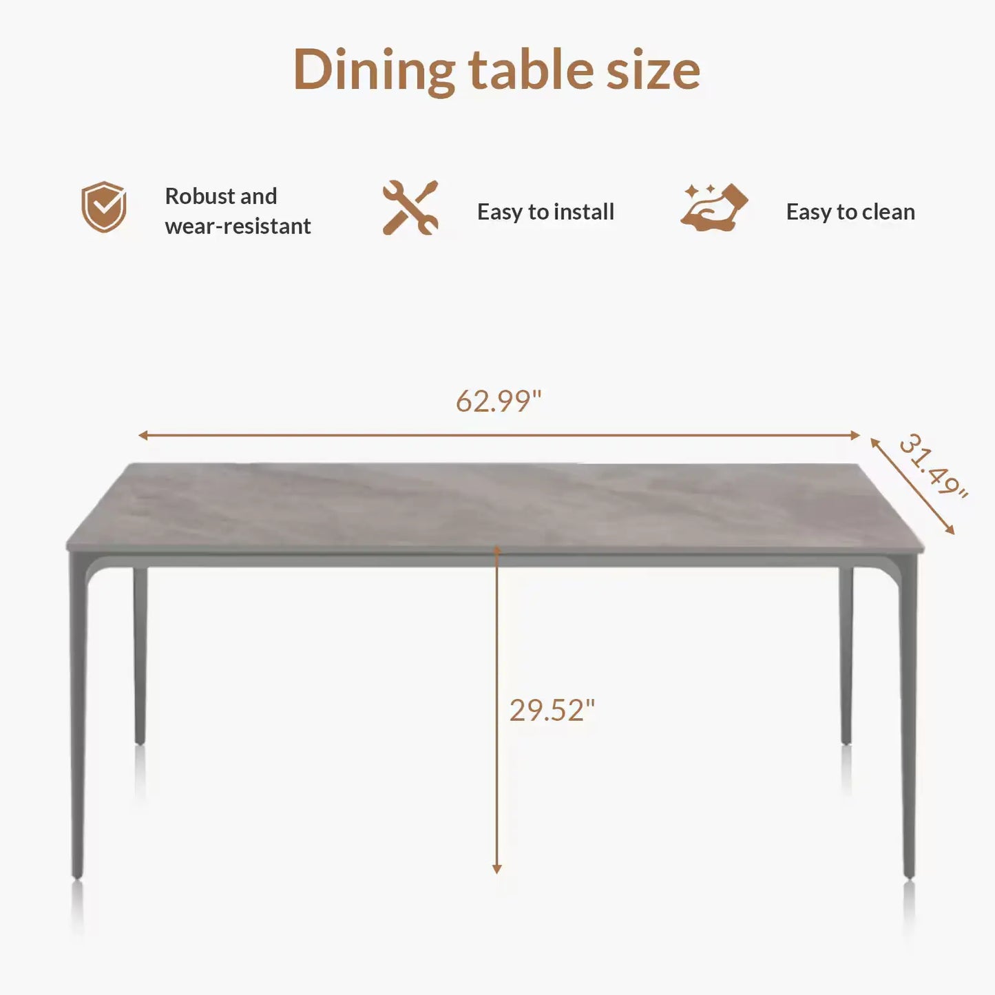 Grey Dining Table with Sintered Stone Top (63 inches)