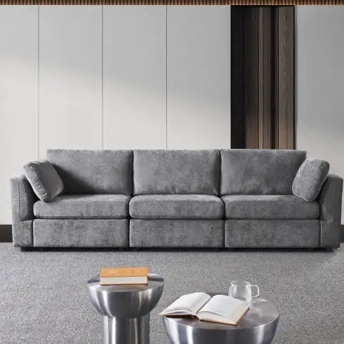 Grey Modular Sofa with Soft Chenille Fabric (3 Seat)