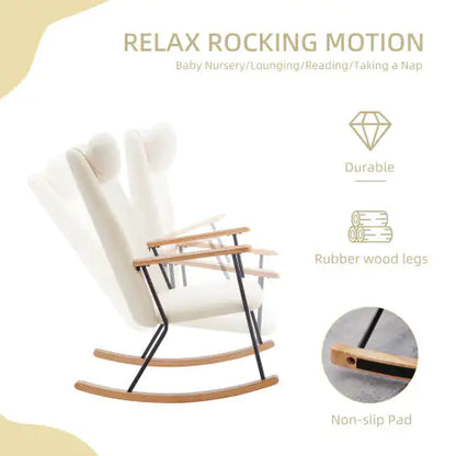 White Modern Rocking Chair with Adjustable Headrest (High Backrest)