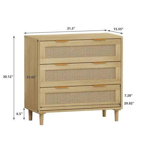 Oak 3 Drawers Rattan Locker with Medium Density Fiberboard (Set of 2)