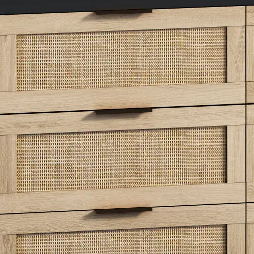 Black 6-Drawers Rattan Storage Cabinet with Particle Board (43.31 inches)