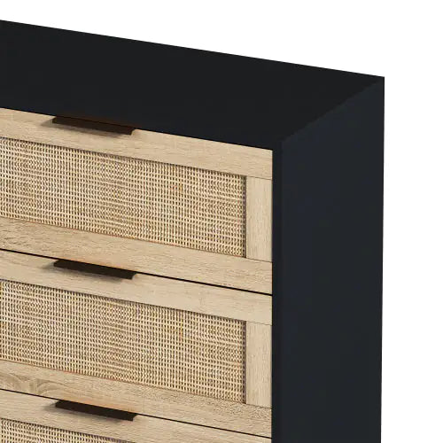 Black 6-Drawers Rattan Storage Cabinet with Particle Board (43.31 inches)