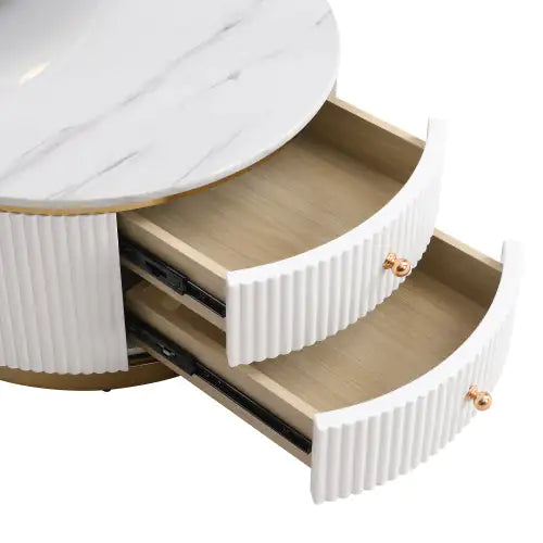 Gold+White Modern 2-piece Round Nesting Coffee Table with Drawers (27.6 inches)