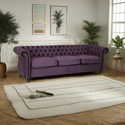 Purple 3-Seater Sofa with Velvet Upholstery (Luxury)