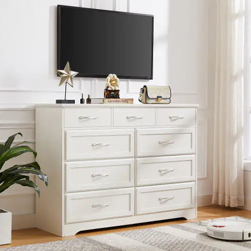 White Bedroom Dresser with Antique Handles (47.56 inches)