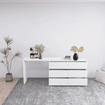 White Extended Desktop with 6 Drawers (45.30 inches)