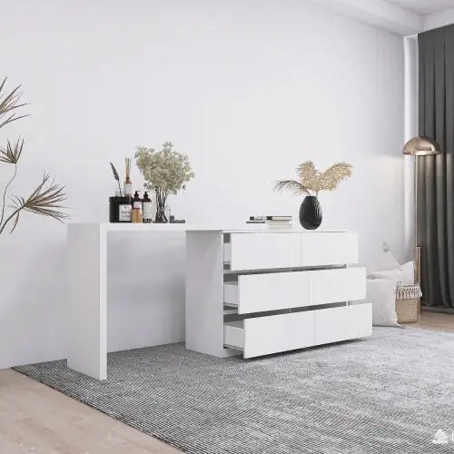 White Extended Desktop with 6 Drawers (45.30 inches)